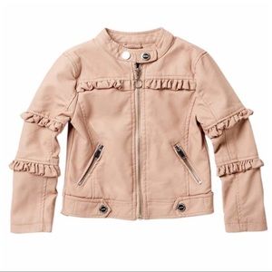 NWT Girls Faux Leather Ruffle Detail Long Sleeved Zip Front Lined Jacket Size 4